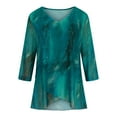 thumbnail image 3 of Njagoc3 Womens Blue - Green Gradient Print V - Neck Top, 3/4 Sleeve, Loose Fit, Artistic Spring & Summer Casual Wear, 3 of 5