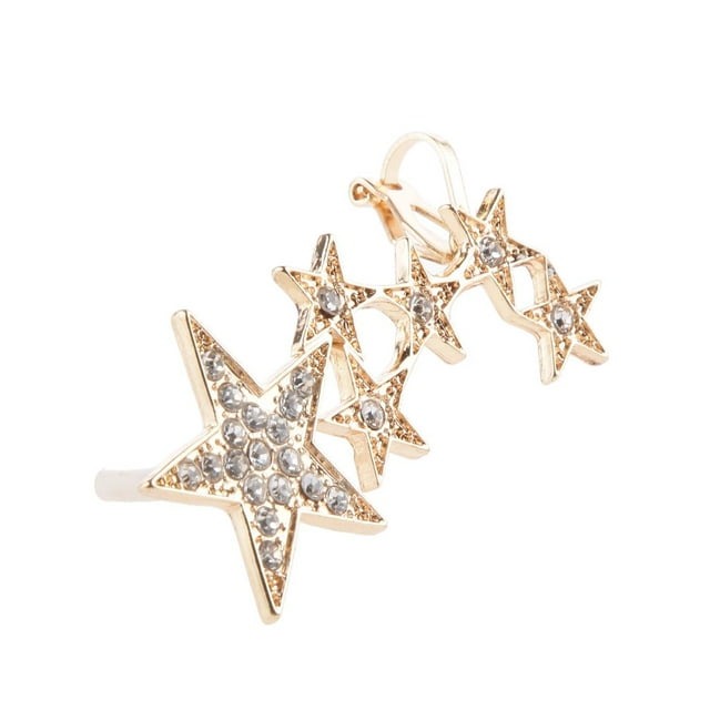 1pc Cristal brillante Mujeres Estrellas Clip de oreja derecha Pendientes de abrazadera Ear Cuff Plata Oro