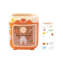 Cute Pig Pen Holder, Creative Cute Pencil Holder with Sticker, Cute Cosmetic Storage & Desktop Stationery Set (Orange) 4.33x4.72"