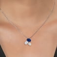 thumbnail image 3 of 925 Silver and 10K Yellow Gold Blue Created Sapphire and White Moissanite Pendant Necklace for Women (3.00 Cttw, Oval 8X6MM, 7X5MM and 6X4MM, Gemstone September Birthstone, with 18 inch Chain), 3 of 4