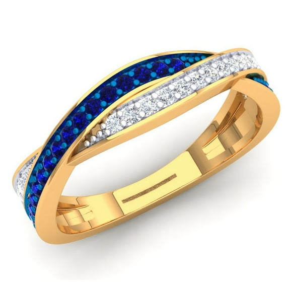 Dazzlingrock Collection 14K Blue Sapphire & White Diamond Ladies Anniversary Wedding Swirl Stackable Band, Yellow Gold, Size 9.5