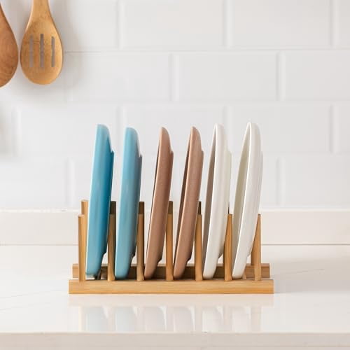 2pcs Bamboo Dish Plate Bowl Cup Book Pot Lid Cutting Board Drying Rack Stand Drainer Storage Holder Organizer Kitchen Cabinet（Keep Dry）