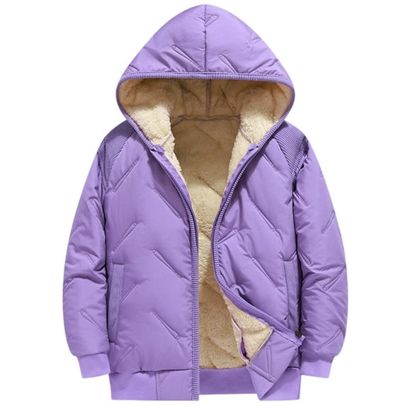 Girl Winter Coat Hooded Puffer Jacket Girls Purple Jacket Full-Zip Long Sleeve Waterproof Boys Thicken Jacket 8-10 Years Boy Jacket