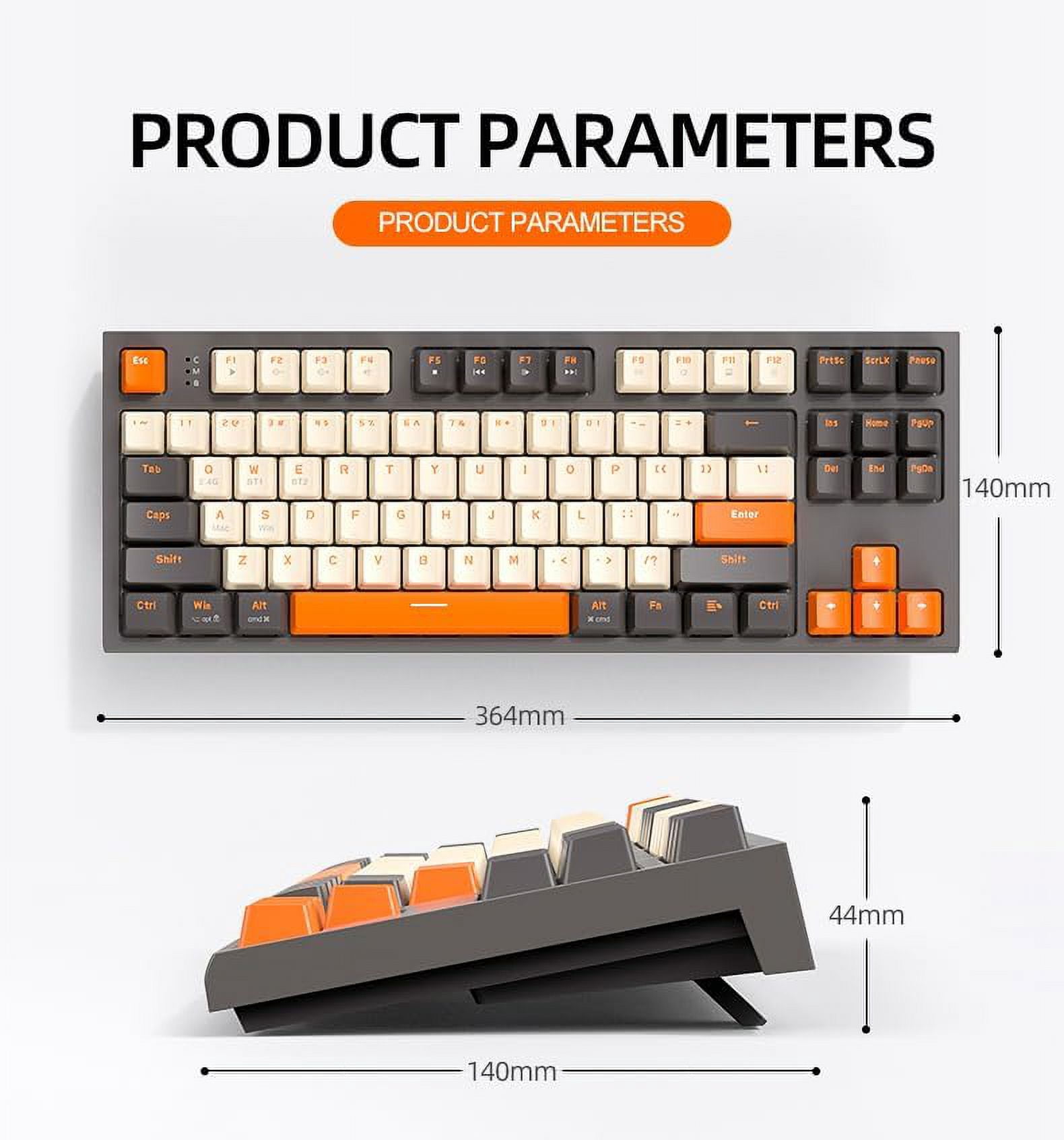 ZIYOULANG M88 Wireless Gaming Keyboard, Hot Swappable TKL Mechanical Keyboard, Bluetooth/2.4Ghz Dual Mode Connect, Type C/USB A 2-in-1 Receiver, 87 PBT Keycaps Red Switch for PC/MAC - Grey & Orange