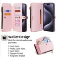 thumbnail image 3 of Allytechgroup Versatile iPhone 14 Pro Max Case Cover, Multifunctional Phone Case for Apple iPhone 14 Pro Max, with Zipper Pocket Shoulder Strap Hand Wrist Cards Holder Stand Feature Case, Pink, 3 of 8
