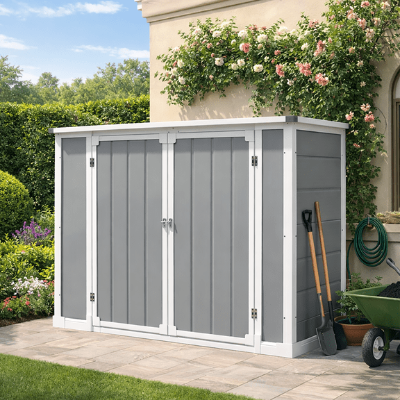 Seizeen Shed and Outdoor Storage, 41 Cu.Ft Small Outdoor Resin Shed with 3 Doors & Floor, 306GAL Deck Box Waterproof Plastic Tool Storage Shed for Cushion Lawn Mower Garbage Cans