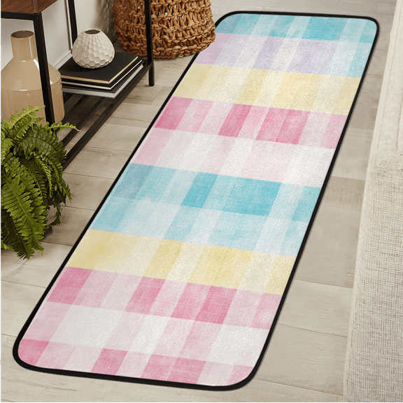 CURLYOOT Colorful Checked Pattern Runner Rug 2'x6' Washable Kitchen Runner Rug Indoor Non Slip Laundry Rugs Floor Carpet for Hallway Kitchen Entryway Bedroom Living Room