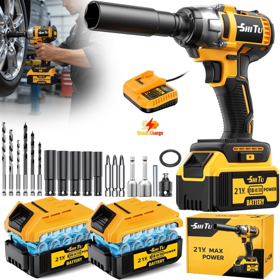 6 In 1 Cordless Impact Wrench Kit 1/2 Inch, 660 Ft-lb Brushless Impact Gun, 3 Forward Speeds, With Built-in LED Light