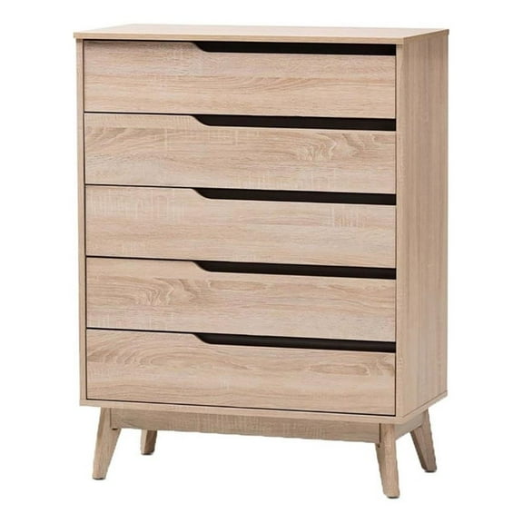 Hawthorne Collection Mid Century 42" Tall 5 Drawer Bedroom Chest Dresser in Light Brown and Gray