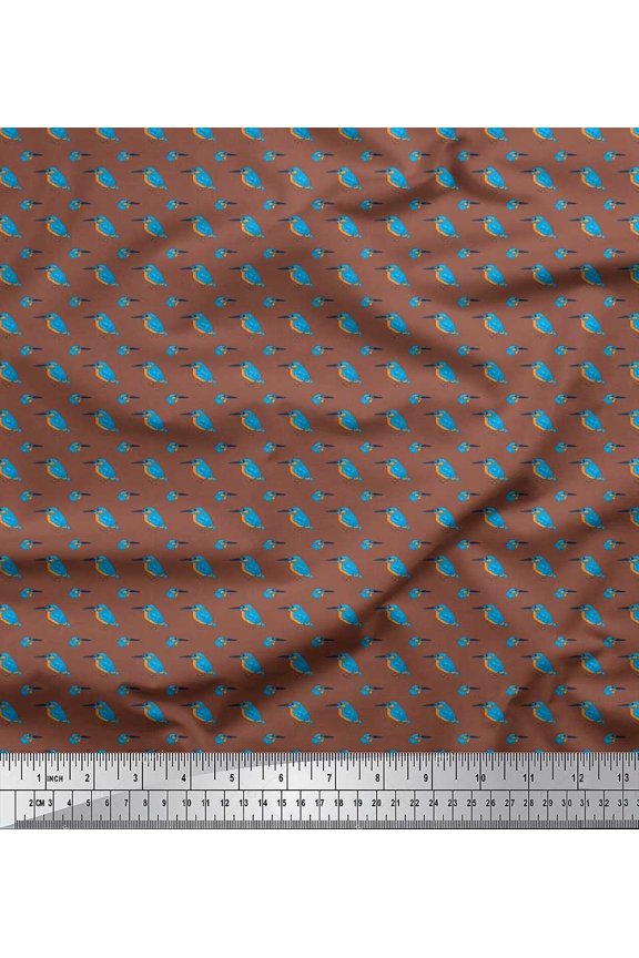 Brown Rayon Fabric Bird Shirting Printed Fabric 1 Yard 56 Inch Wide