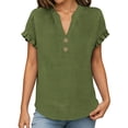 thumbnail image 6 of Hurxie Womens Puff Short Sleeve Sweater Tops Ruffle Henley Neck Spring Summer Pullover Dressy Casual Knit Shirts Green,XL, 6 of 7