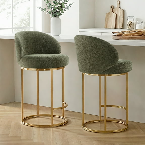 Spruce & Spring Counter Height Swivel Bar Stool with Arched Back and Metal Base Set of 2, Moss Green, Bronze Frame