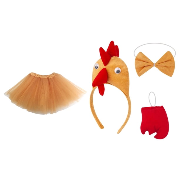 Disfraz de pollo de 4 piezas con falda tutú y lazo para cumpleaños y carnaval. Marrón claro