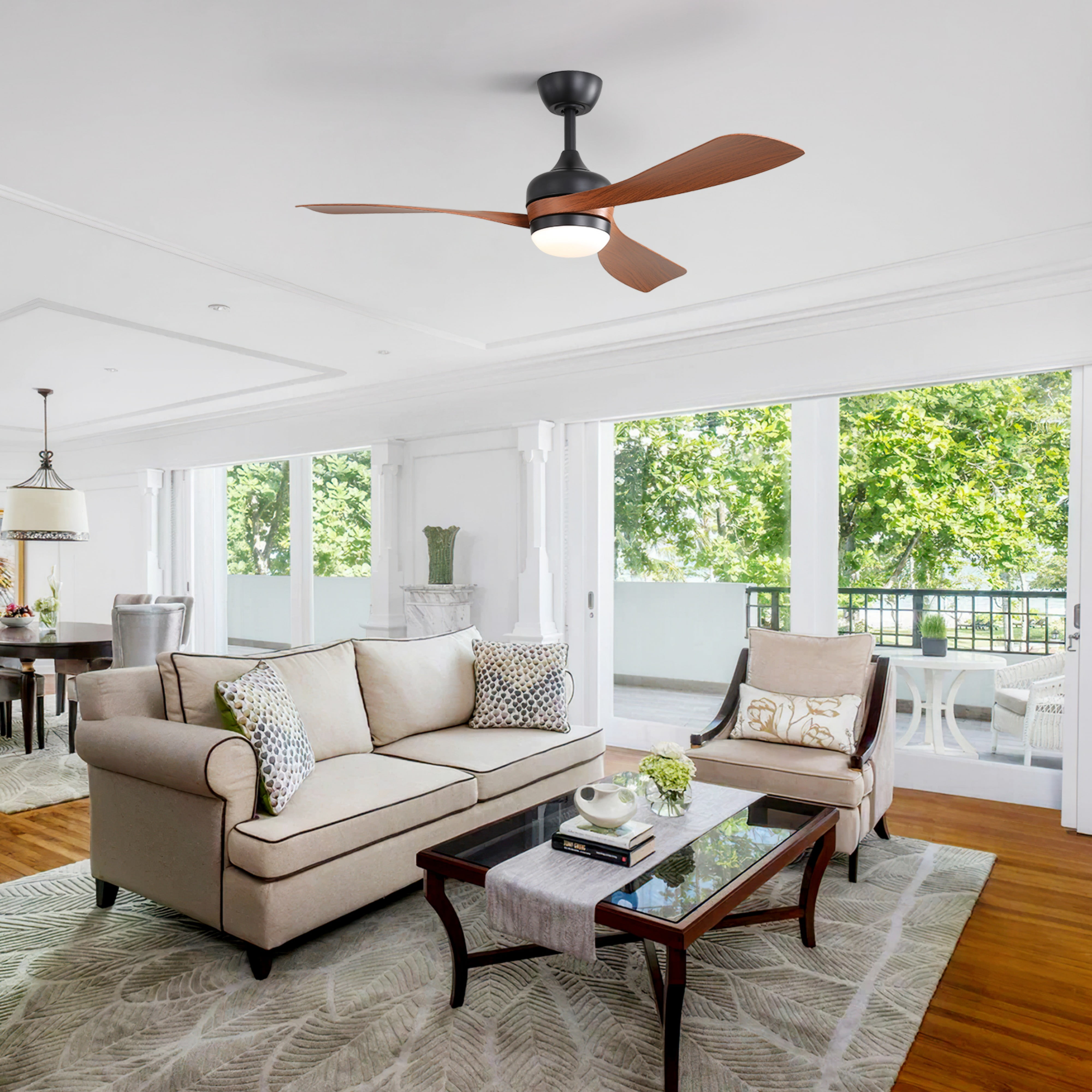 Sofucor 52" Modern Ceiling Fans with Light and Remote Control, 3 Blades with Reverse Airflow, Brown