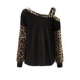 thumbnail image 4 of ABPHQTO Blusa de manga larga con costuras de leopardo y hombros descubiertos para mujer, 4 of 5