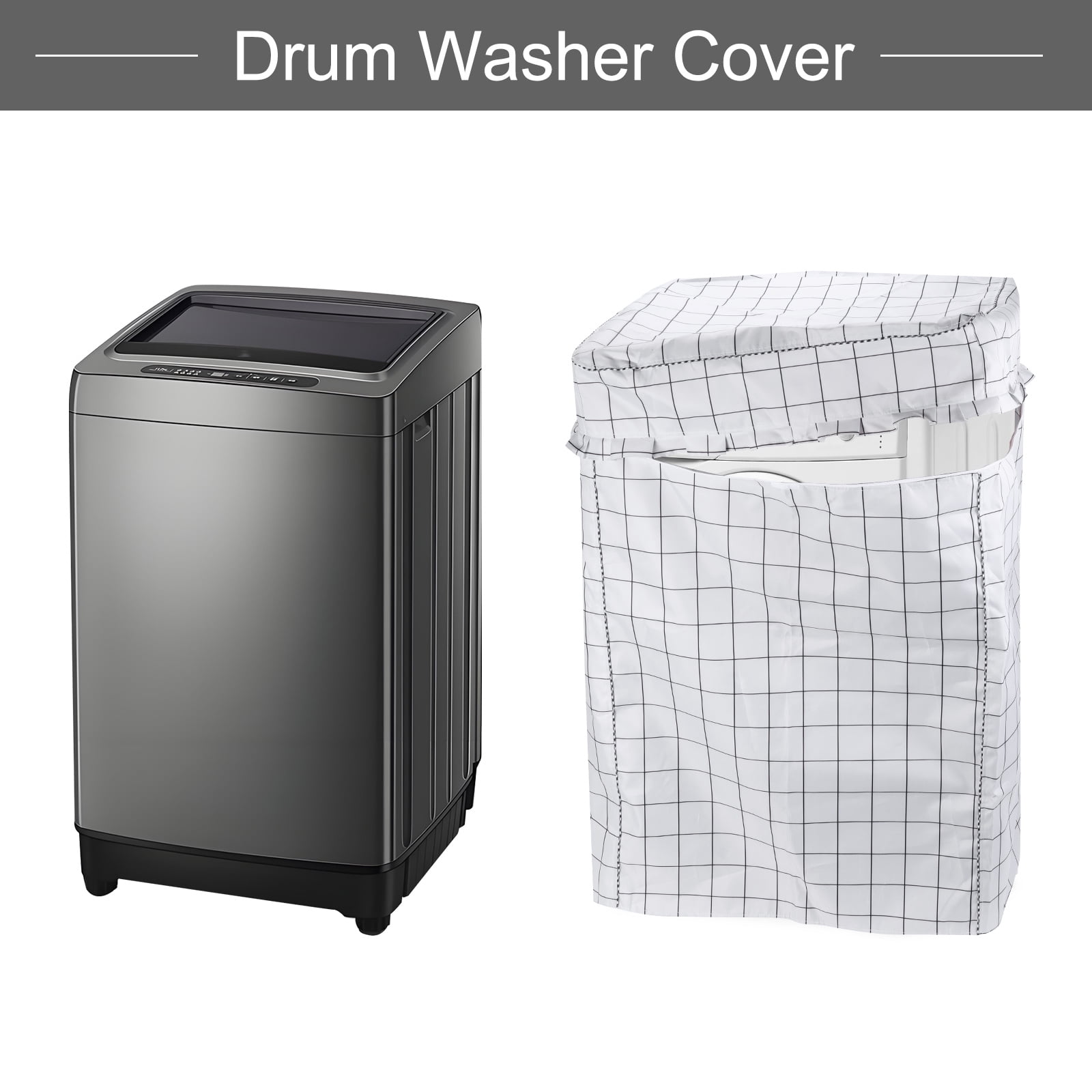 Top Load Washer Cover, Portable Washing Machine Cover, 24Wx25Dx39H Inch(XL Size) White Grid Waterproof Cover