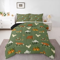 Homewish Kids Children Fox Owl Deer Full Size Comforter Sets 3-Piece,Jungle Animal Bedding Comforter Set,Woodland Wildlife Lightweight Bedding Sets,Breathable Home Decor,Reversible