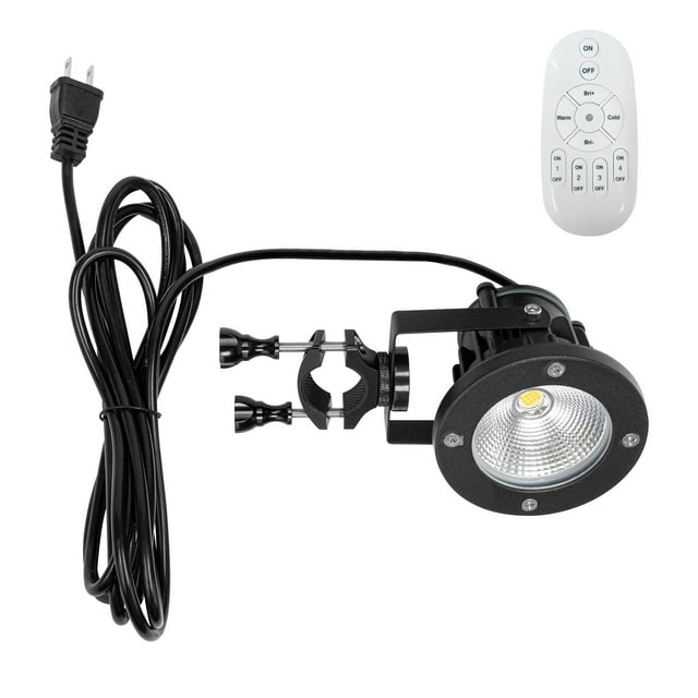 FSLiving 9.84Ft Plug in Clip Spotlight Waterproof Remote Control Dimmable Adjusted Angle Rotated Black Metal Clamp Lamp Can Be Fixed to the Post Rod Spot for Courtyard Outdoor Lighting Fixture-1 Light