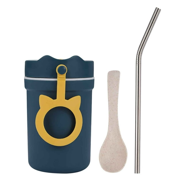Taza de viaje, carcasa creativa con cuchara, taza de desayuno, taza de sopa de sellado para microondas escaldado, taza de agua de mano para estudiantes Wmkox8yii hjk4996