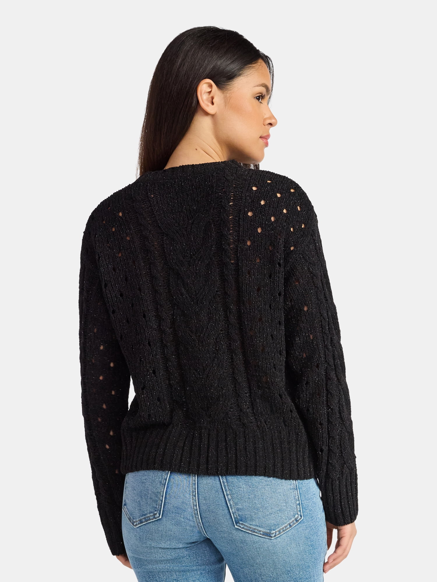 Time and Tru Women's Cable Knit Pullover Sweater with Long Sleeves, Midweight, Sizes XS-XXXL