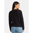 thumbnail image 3 of Time and Tru Women's Cable Knit Pullover Sweater with Long Sleeves, Midweight, Sizes XS-XXXL, 3 of 5