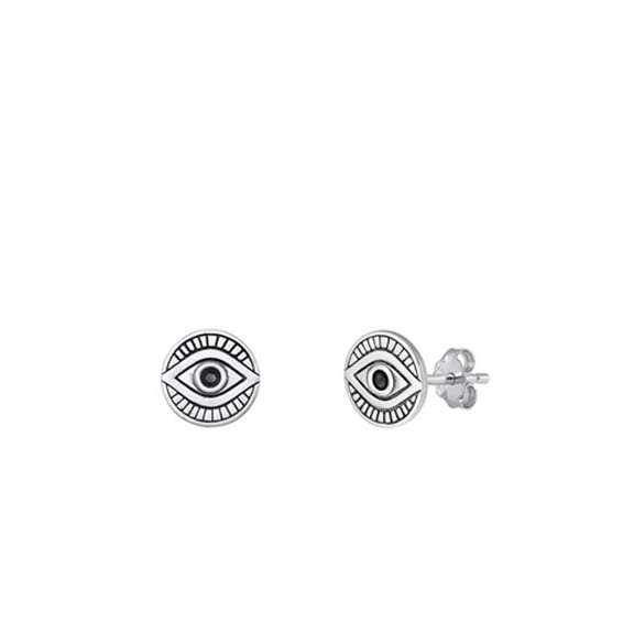Sterling Silver .925 High Polished Evil Eye Stud Earrings Jewelry Female Unisex