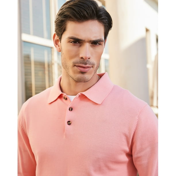 Kallspin Men's Cotton Knit Polo Sweater Business Casual Long