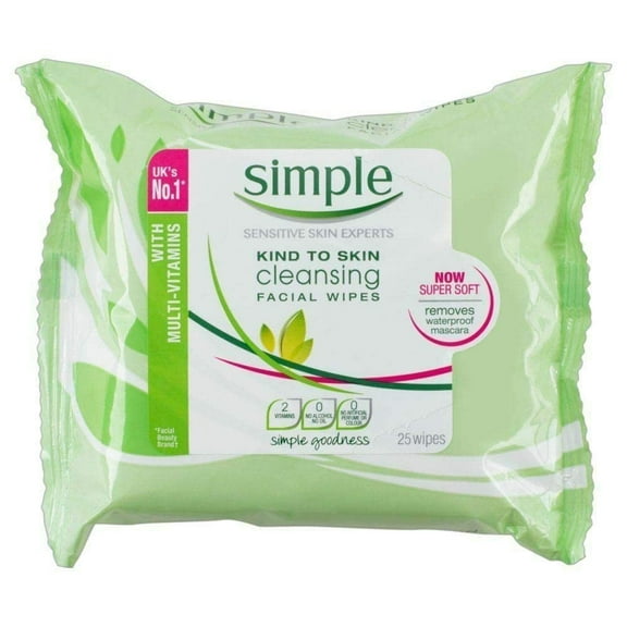 Simple Sensitive Skin Makeup Removing Cleansing Wipes No Harsh Chemicals, 25 Count Pack of 3