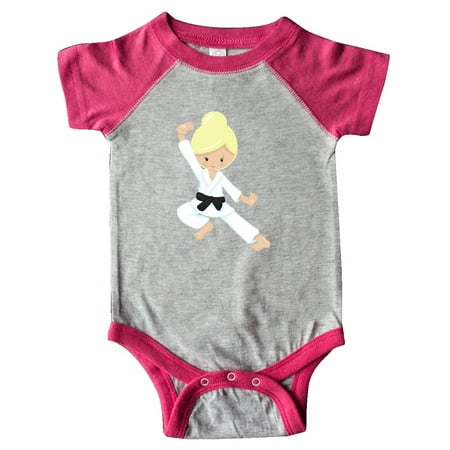 

Inktastic Cute Girl Blonde Hair Black Belt Karate Pose Gift Baby Girl Bodysuit