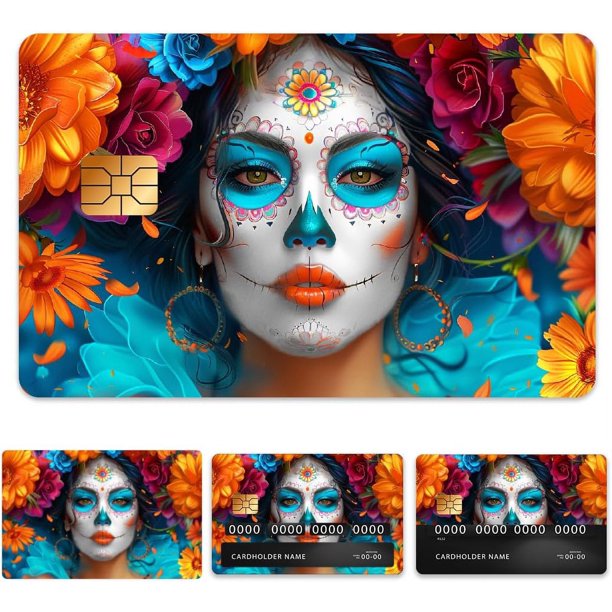Pegatinas para tarjetas de crédito y débito, coloridas, para el Día de los Muertos, impermeables, resistentes a los arañazos y atractivas, 4 estilos personalizados para tarjetas de crédito y débito,