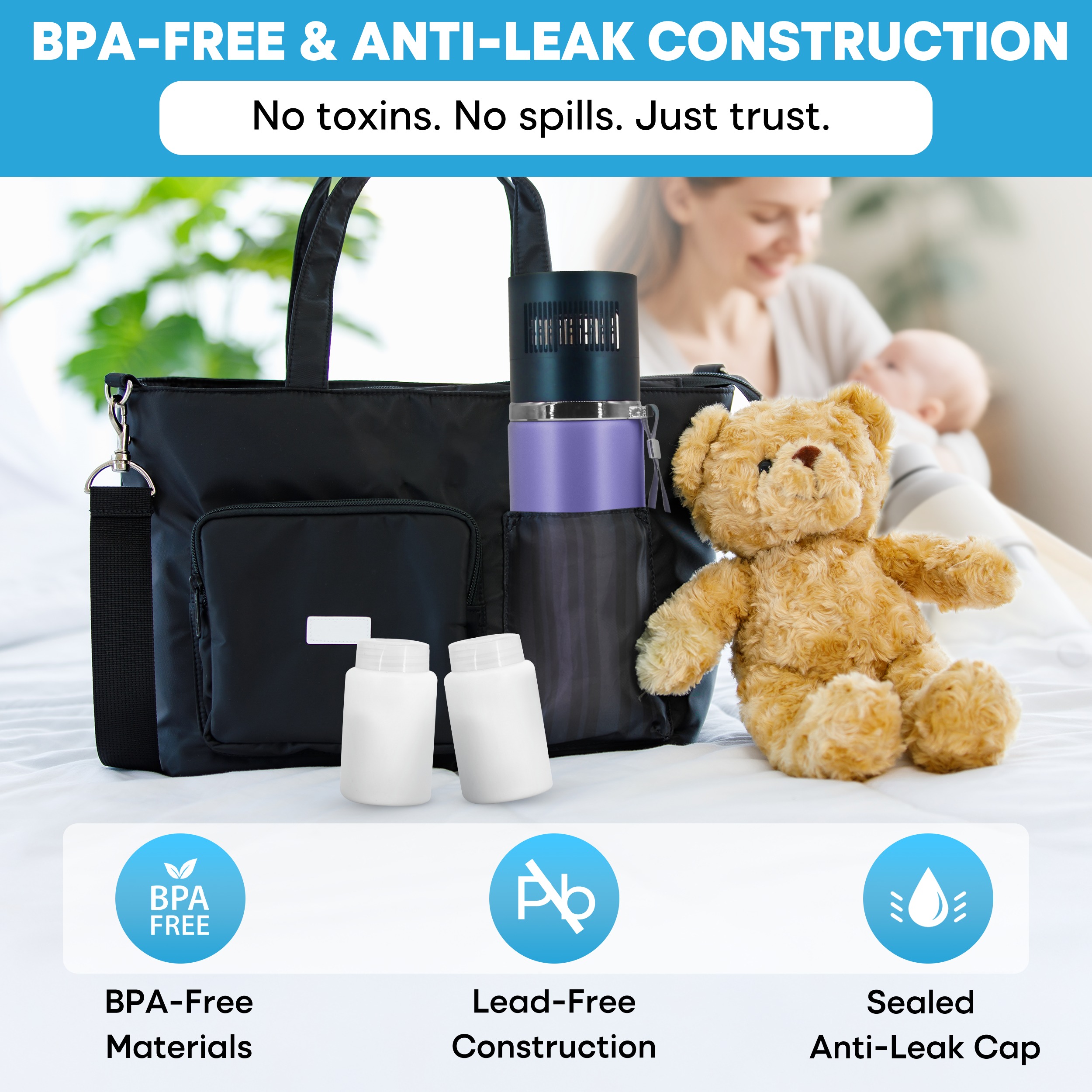 Electric Breastmilk Cooler Bottle: Unlimited Cooling Time, 2 x 150ml/5Oz Breast Milk Storage Bottles, 5V USB C-Powered Breastmilk Storage-Bottle, Portable Breast Milk Cooler-Bottle, Breastmilk-Chille