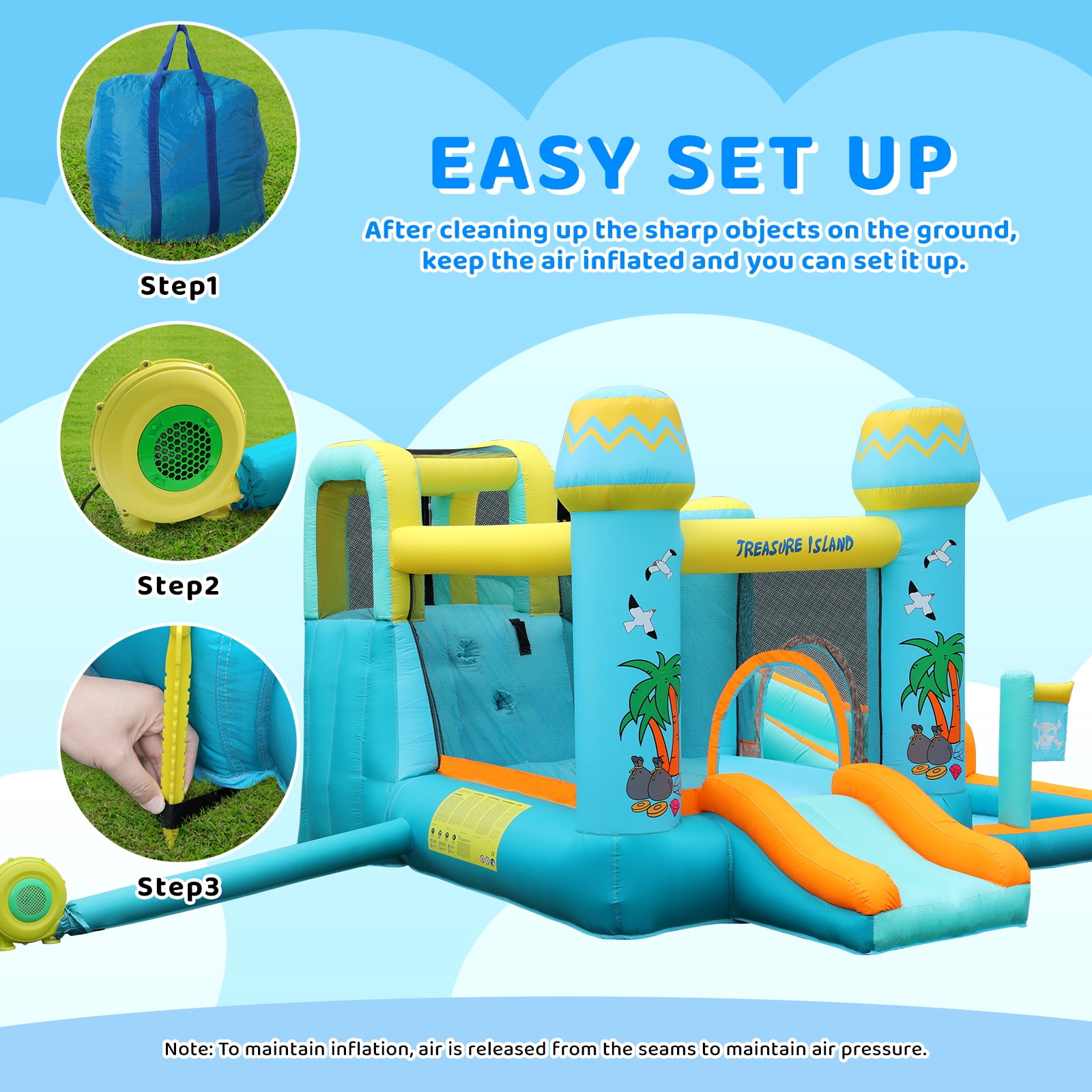 TLSUNNY 5-in-1 Inflatable Bounce House with Water Slide, Splash Pool & Bouncing Area, Ideal Garden Play Setup