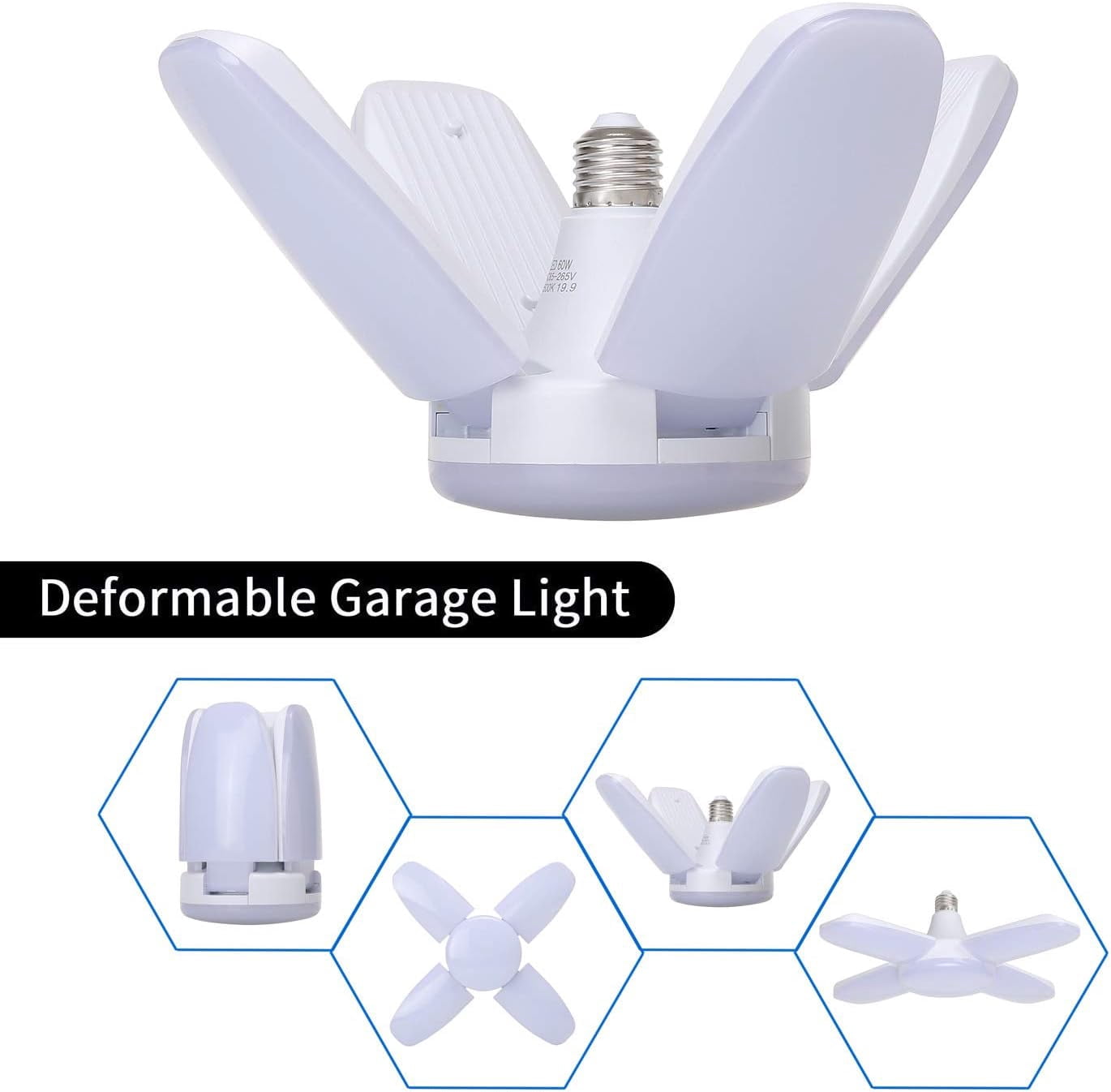 Led Garage Lights, 60W Trilights Ceiling Ensures Safe Reliable Illumination, 6000K Daylight With 90 Degree Adjustable Panels For Garage, Warehouse, Workshop, Gym Lighting