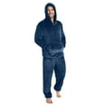 thumbnail image 4 of DHFJKG Winter Warm Fluffy Pajama Set For Men Solid Color Long Sleeve Pocket Hoodies Loose Fit Bottoms PJ 2 Piece Set Soft Nightwear, 4 of 9