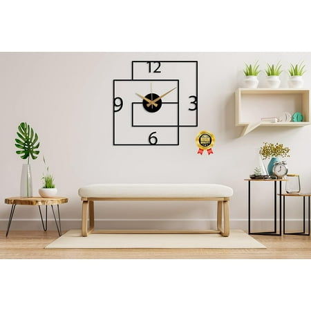 Modern Black Large Metal Wall Clock, Geometric Design Wall Clock, Unique Silent Clock, Horloge Murale, Wall Clock Art, Housewarming Gift Home Decor (19,3 Inches / 49 cm)
