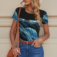 thumbnail image 6 of KLL Women 's Crew Neck Bodysuit Jumpsuits Ocean Turtle Print Short onesies Stretch T Shirts, 6 of 7