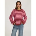 thumbnail image 5 of Womens Long Sleeve Sweater Striped Oversized Sweaters Casual Crewneck Knit Tops Pink XL, 5 of 7