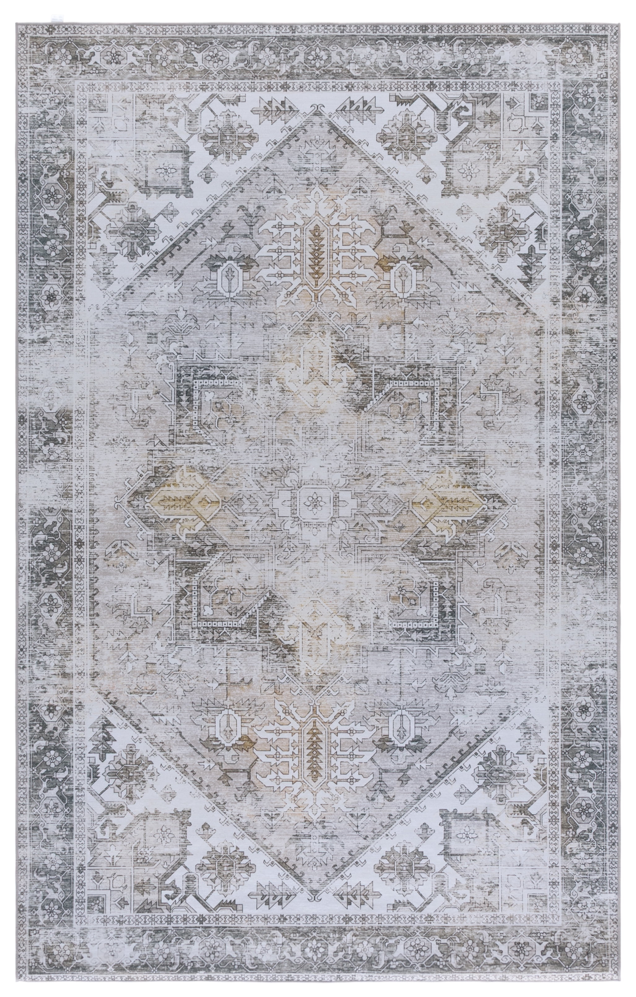 SAFAVIEH Tucson Jayla Oriental Machine Washable Area Rug, Beige/Gray, 5' x 8'