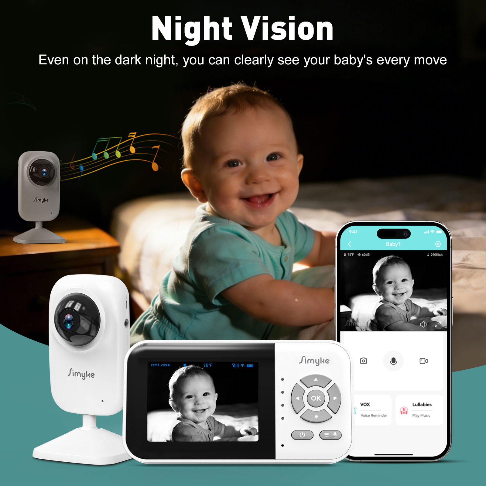 Simyke WiFi Video Baby Monitor with 2.8 Inch LCD Screen photo 6