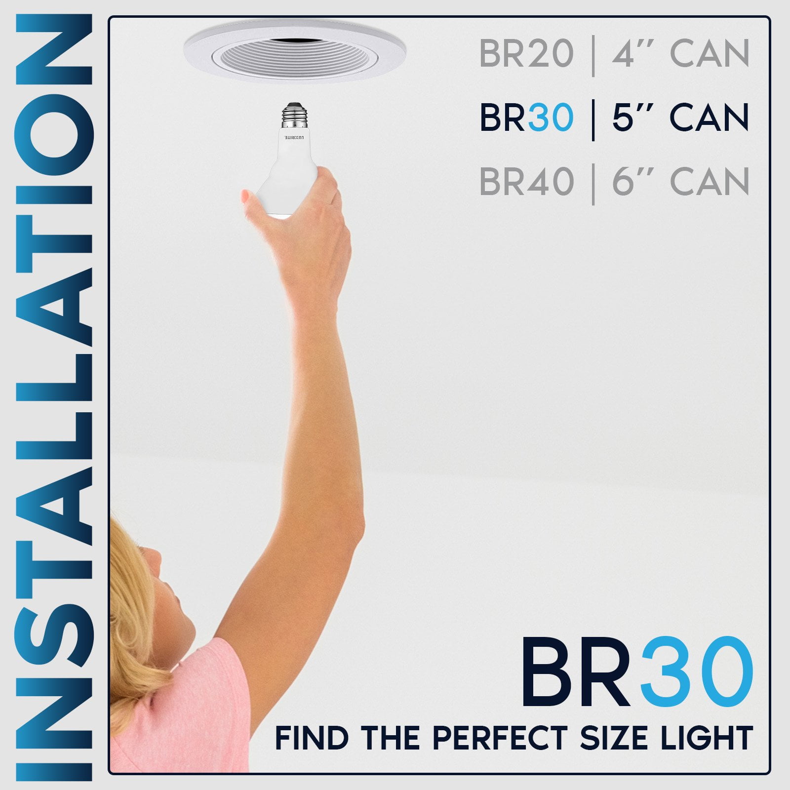 Luxrite BR30 LED Flood Light Bulb, 8.5W=65W, 5000K Bright White, 650 Lumens, Dimmable, Damp Rated, UL, E26 6 Pack