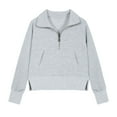 thumbnail image 5 of Girls Sweatshirts Half Zip Cropped Pullover with Pockets Fleece Fall Winter Short Tops with Thumb Hole Gray 140, 5 of 5