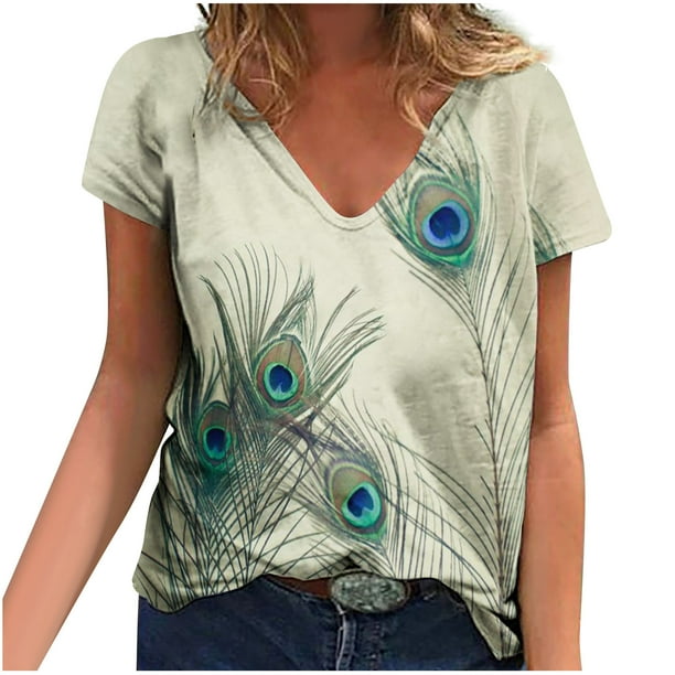 Camisetas con estampado floral con cuello en V para mujer Blusas femeninas cómodas a la moda Tops OAVQHLG3B Store lin121212