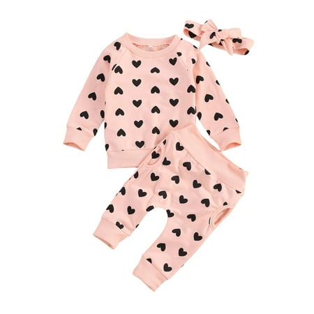 

Children´s Two Piece Set Heart Printing Round Neck Long Sleeve Trousers Kids Pocket Pants for Toddler