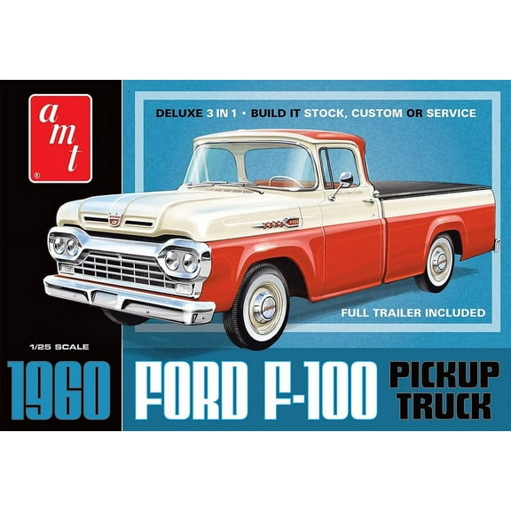 Skill 2 Model Kit 1960 Ford F-100 Pickup Truck with Trailer 3-in-1 Kit 1/25 Scale Model by AMT