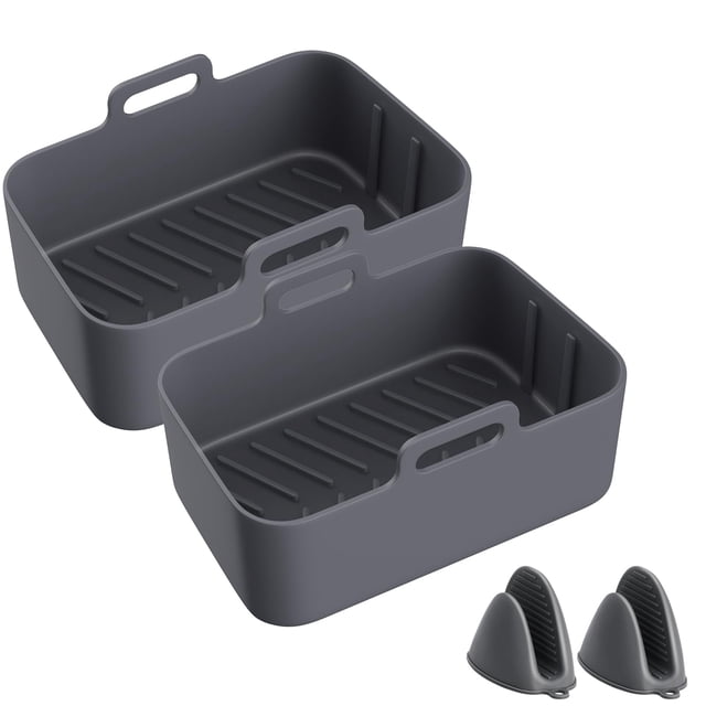 Revestimientos de silicona para freidora de aire, 2 uds., para Dual DZ201 / DZ090 DZ100, inserto de cesta de bandeja para hornear de repuesto para olla de freidora de aire reutilizable, negr