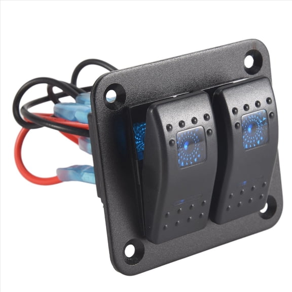 2 Gang Rocker Switch Panel 5Pin on Off Pre-Wired Waterproof Switche for Car Marine ATV Trailer Blue