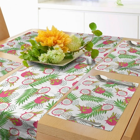 

Fruits Table Runner & Placemats Dragon Fruit Branches Tropical Season Palm Leaves Summer Illustration Set for Dining Table Placemat 4 pcs + Runner 14 x90 Hot Pink Green and White by Ambesonne