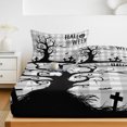 thumbnail image 6 of Queen Size Fitted Sheet Set - Halloween 3 Piece Bedding Sets 16" Deep Pocket Fitted Sheet with 2 Pillowcases, Horror Spooky Bats Trees Pumpkin Fall Plaid Gray Brushed Microfiber Hotel Bed Sheets, 6 of 9