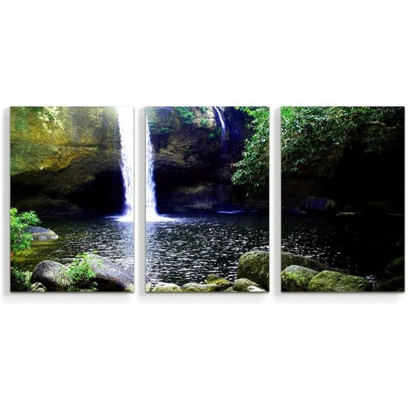 IDEA4WALL 3 Piece Nature Canvas Wall Art Waterfall in Forest Canvas Prints Modern Home Wall Decor, 16"x24"