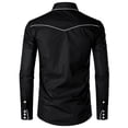 thumbnail image 4 of WTOBBY Men's Embroidered Long Sleeve Shirt Casual Turn-Down Collar Button Front Quality Cotton Blend Business Casual Office Wear Slim Fit Dress Top,Black L, 4 of 5